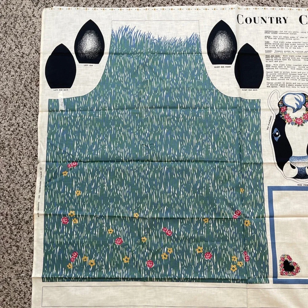 Vintage‎ Country Cow Apron Fabric Panel Springs Industries 6109 Cut N Sew Craft